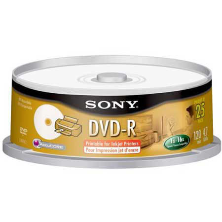 Sony 16x DVD-R Rec Discs on Spindle,Printbl,4.7GB,25 Pk