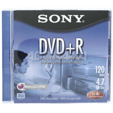 Sony 4.7GB DVD+R, 8x Recordable Media, Single Disc