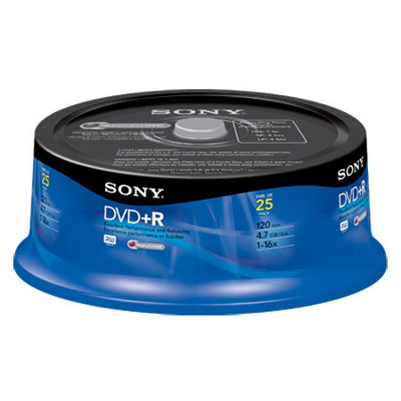 Sony 4.7GB DVD+R, 16x Recordable Media, 25 Disc Pack
