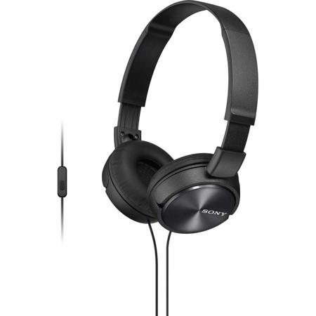 Sony ZX Series MDR-ZX310AP Stereo Headset, In-Line Mic, 30mm Dome-Type Drivers, L-Type Stereo Mini Plug, Black