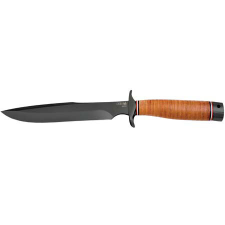 SOG Agency, Fixed Blade Knife with 7.5" Black Titanium Nitride, TiNi, Steel Blade, & Epoxied Leather Washer Handle, Overall Length 12.675"