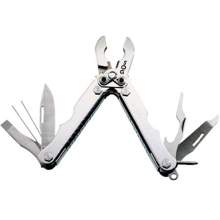 SOG CrossGrip Multi-Tool, Stainless Steel with Pliers Head, & Twelve Components, Polished Finish, Overall Length 3.6", Closed 2.5".