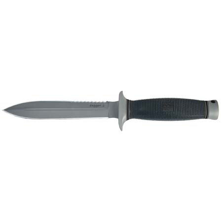 SOG Daggert 2, Fixed Blade Knife with 6.6" Bead Blasted, Double Edged & Partially Serrated Steel Blade, & Kraton Rubber Handle, Overall Length 11.85"
