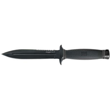 SOG Daggert 1, Fixed Blade Knife with 6.6" Black Titanium Nitride, TiNi, Double Edged & Partially Serrated Steel Blade, & Kraton Rubber Handle, Overall Length 11.85"