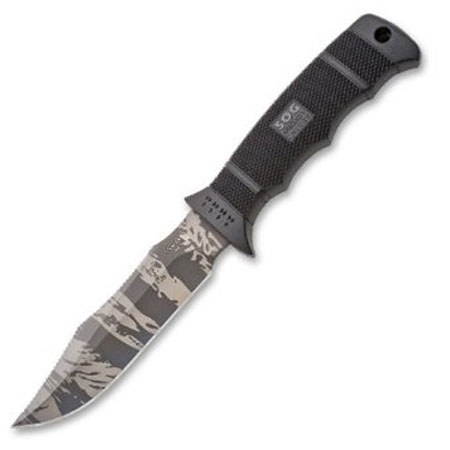 SOG SEAL Pup Elite, Fixed Blade Knife with 4.85" Tiger Stripe Black Titanium Nitride, TiNi, Partially Serrated Steel Blade, & Zytel Handle, Overall Length 9.5"