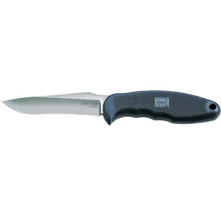 SOG Field Pup, Fixed Blade Knife with 4.0" Polished Satin Finish Steel Blade, & Kraton Rubber Handle, Overall Length 8.5"