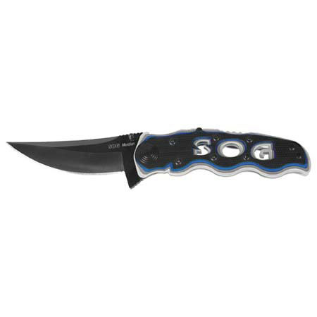 SOG Topo Meridian, Folding Knife with 3.25" Black Titanium Nitride, TiNi, Finished Steel Blade, & Black Zytel & Aluminum Handle, Overall Length 7.25".