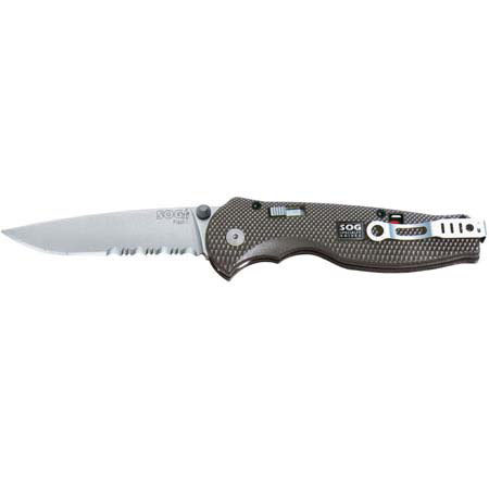 SOG Flash I, Folding Knife with 2.5" Polished Satin Finish, Partially Serrated Blade, & Aluminum Handle, Overall Length 5.75".