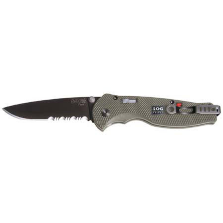 SOG Flash I, Folding Knife with 2.5" Black Titanium Nitride, TiNi, Partially Serrated Blade, & Aluminum Handle, Overall Length 5.75".