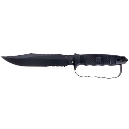 SOG Tigershark Elite, Fixed Blade Knife with 9.0" Black Titanium Nitride, TiNi, Partially Serrated Steel Blade, & Black Zytel Handle, Overall Length 15.25"