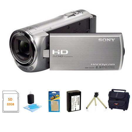 Sony HDR-CX220 Camcorder, Bundle w/32GB Card, Case, Spare Battery, Mini Tripod
