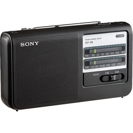 Sony ICF38 Portable High Power AM/FM Radio, AC/DC Black