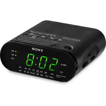 Sony ICFC218 Auto Time Set Clock Radio, AM/FM, Black