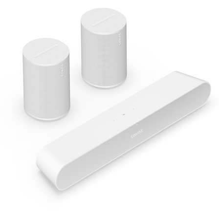 Sonos Ray Wi-Fi Soundbar with 2x Era 100 Wireless Bluetooth Speaker, White