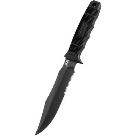 SOG SEAL Team Elite, Partially Serrated 7" Fixed Blade Knife, Sheath, Black TiNi