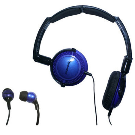 Soniq KABOOM! Headphone/Earphone Combo Pack, Blue