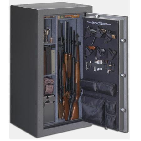 Stack-On 28 Gun Safe with Combination Lock and Door Storage, Gray Pebble