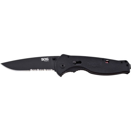 SOG Flash II 3.5" Drop Point Partially Serrated Folding Knife, Black TiNi