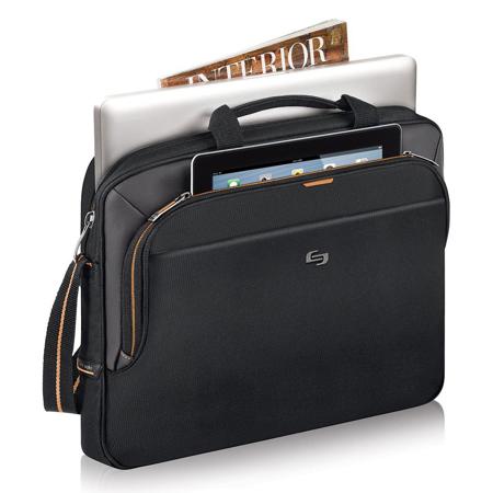 Solo Bags 15.6" Urban Slim Laptop Briefcase, Black/Orange