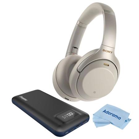 Sony WH-1000XM3 Wireless Over-The-Ear Headphones, Silver W/Energizer Power Bank