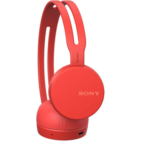 Sony WH-CH400 Wireless On-Ear Headphones with Mic, Red