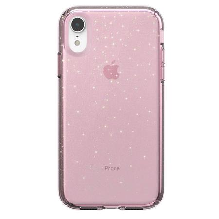 Speck Presidio Clear + Glitter Case for iPhone XR, Bella Pink with Gold Glitter