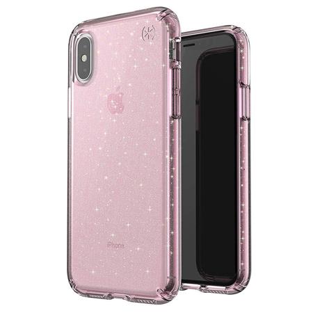 Speck Presidio Clear + Glitter Case for iPhone XS / X, Bella Pink with Gold Glit