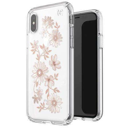 Speck Presidio Clear + Print Case for iPhone XS / X, Fairytale Floral Peach Gold