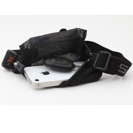 SPIbelt Personal Item Belt with Inner Mesh Pocket, Black Fabric/Black Zipper