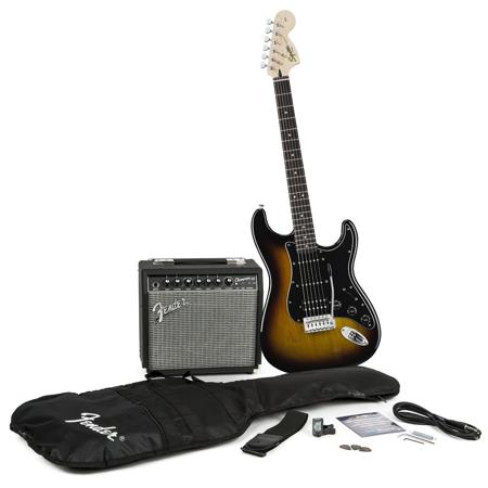 Squier Affinity Stratocaster HSS Guitar with Champion 20 Amp, Brown Sunburst