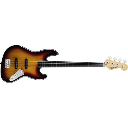 Squier Jazz Fretless Bass Guitar, Ebonol Fingerboard, 3-Color Sunburst