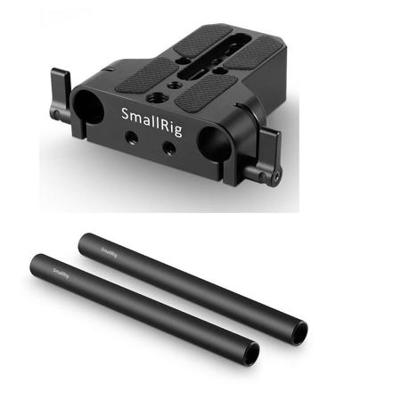 SmallRig Baseplate with Dual 15mm Rod Clamp - With SmallRig 15mm Black Aluminum Alloy Rod Pair, M12 Thread, 8"