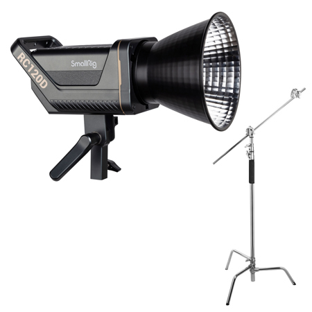 SmallRig RC 120D 150W Daylight COB LED Video Light, American Standard, Bundle with Pro 9.5' Air-Cushioned Light Stand
