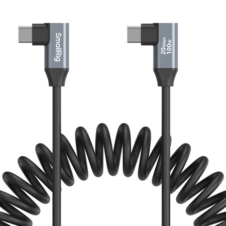 SmallRig 13.8" 100W USB-C Angled to USB-C Angled Coiled Data Cable, Black