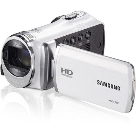 Samsung HMX-F90 HD Camcorder, White, Bundle w/Case, 4GB Card, Tripod & MORE