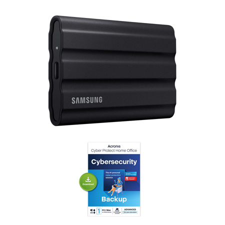 Samsung T7 Shield 1TB USB 3.2 Gen 2 Type-C Portable External SSD, Black, Bundle with Cyber Protect Home Office Advanced License