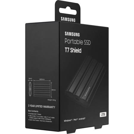 Samsung T7 Shield 2TB USB 3.2 Gen 2 Type-C External SSD, Black w