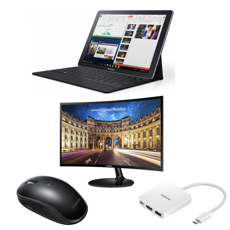 Samsung Galaxy TabPro S 12" Tablet, Black W/24" Monitor/Mouse/Multiport Adapter
