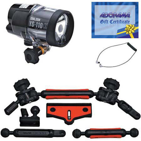 Sea & Sea YS-110A Compact Digital Single Strobe Lighting Package, Guide Number (ISO 100/m)(land) of 22, 66', Depth rating: 60m / 200ft. with FREE $75.00 Adorama Gift Card