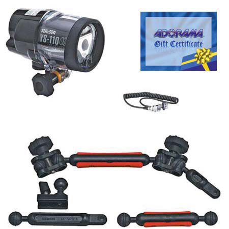 Sea & Sea YS-110A Compact Digital Single Strobe SLR Lighting Package with Nikonos Cable, Guide Number (ISO 100/m)(land) of 22, 66', Depth rating: 60m / 200ft. with FREE $75.00 Adorama Gift Card