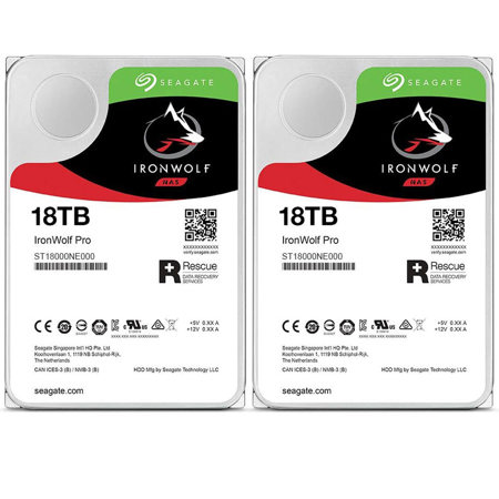 IronWolf Pro 18TB SATA III Internal NAS Hard Drive, 7200 RPM, 2-Pack  ST18000NE000 2