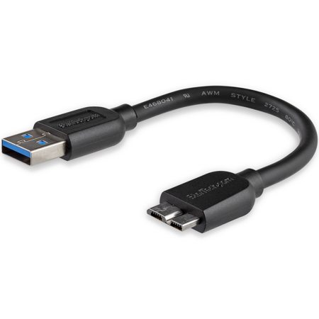 StarTech 5.9" Slim SuperSpeed USB 3.0 Cable with 9 Pin USB 3.0 A Male to 10 Pin USB 3.0 Micro-B Male Connector, 26/32 AWG