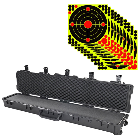 Pelican iM3410 Wheeled Long Rifle/Shotgun Case with Foam, Black, Bundle with 12x12" Splatter Shooting Target Stickers, 10-Pack