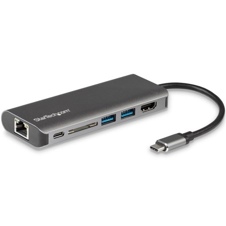 StarTech USB-C Multiport Mini Travel Dock Adapter with 4K HDMI, Gray and Black