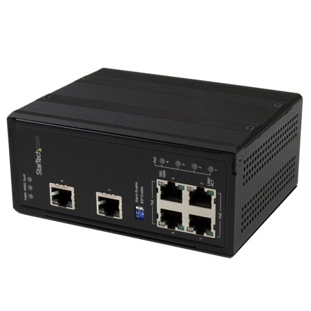 StarTech 6 Port Unmanaged Industrial Gigabit Ethernet Switch with 4 PoE+ Ports and Voltage Regulation, DIN Rail/Wall-Mountable