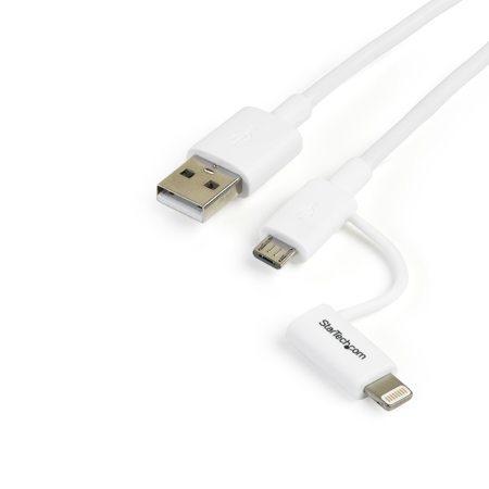 StarTech 3.3' Apple 8 Pin Lightning Connector and Micro USB to USB Cable, 24/28 AWG, White