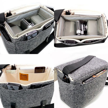 Stash by Mari Forssell Medium Camera Messenger Bag, Gray Herringbone