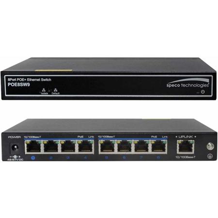 Speco Technologies 9-Port Switch, 8-Ports 10/100 802.3at/af PoE