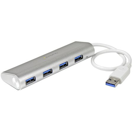 StarTech 4-Port Portable Apple Style USB 3.0 Hub with Built-In Cable, Silver & White