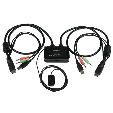 StarTech 2 Port USB HDMI Cable KVM Switch with Audio and Remote Switch, USB Powered